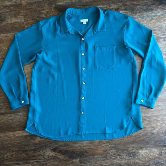 J Jill size medium teal button up blouse - Picture 1 of 11